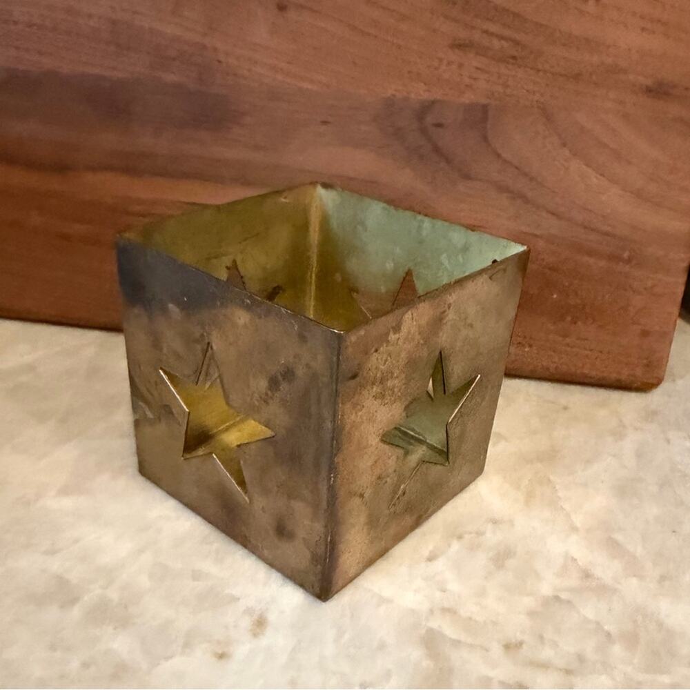 Vintage Brass Star Cutout Candle Holder